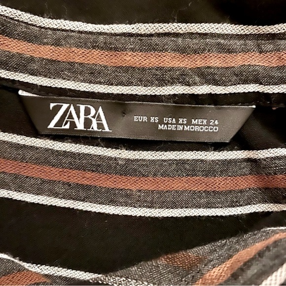 Zara Striped, Button Down, Front Tie Cropped Shirt - Picture 7 of 8